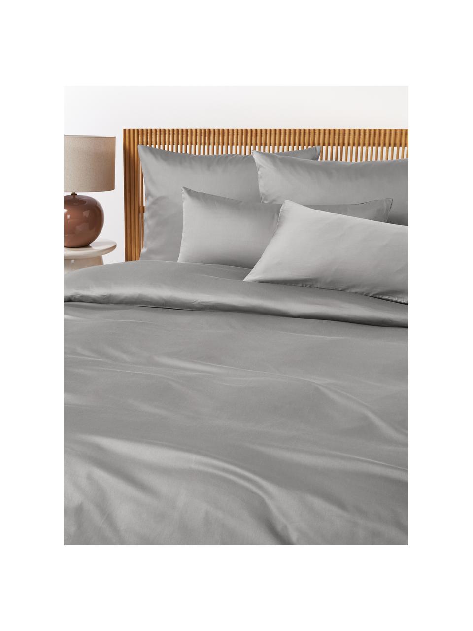 Funda nórdica de satén Comfort, Gris oscuro, madera, Cama 90 (An 155 x L 220 cm)