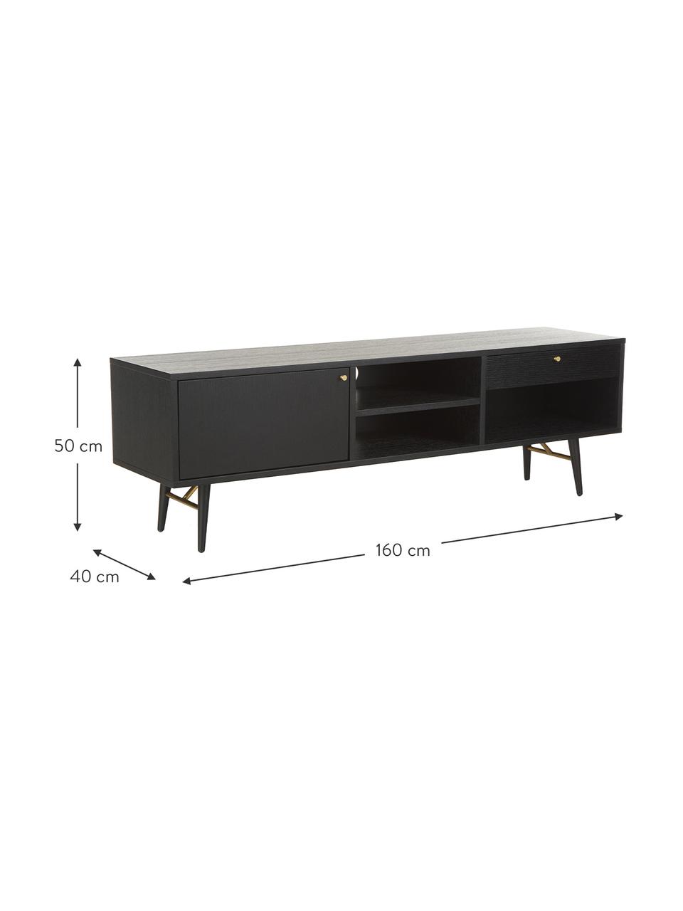 Mueble TV Verona, Estructura: tablero de fibras de dens, Patas: metal con pintura en polv, Negro, An 160 x Al 50 cm