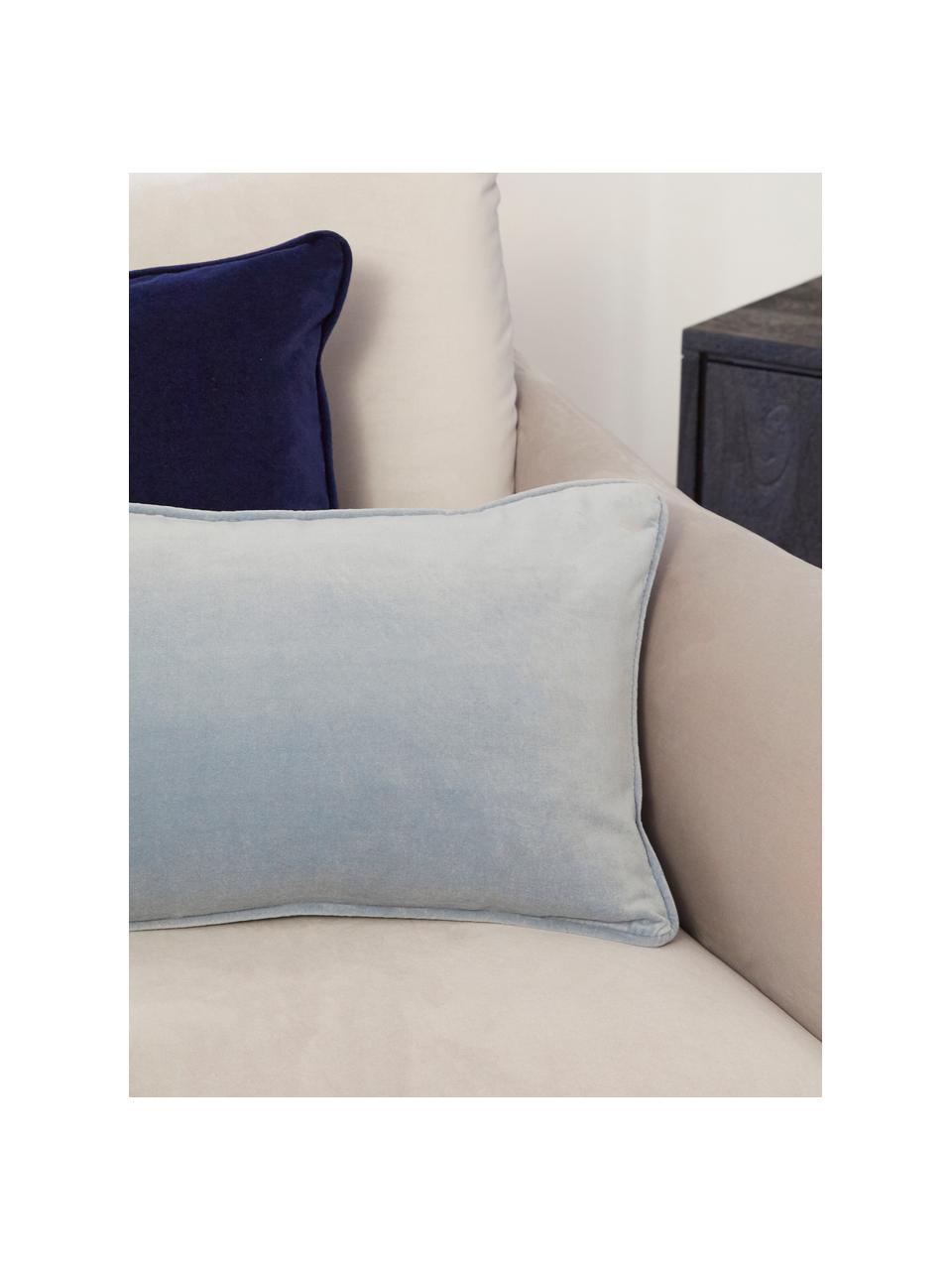 Housse de coussin rectangulaire velours bleu clair Dana, 100 % velours de coton, Bleu ciel, larg. 30 x long. 50 cm