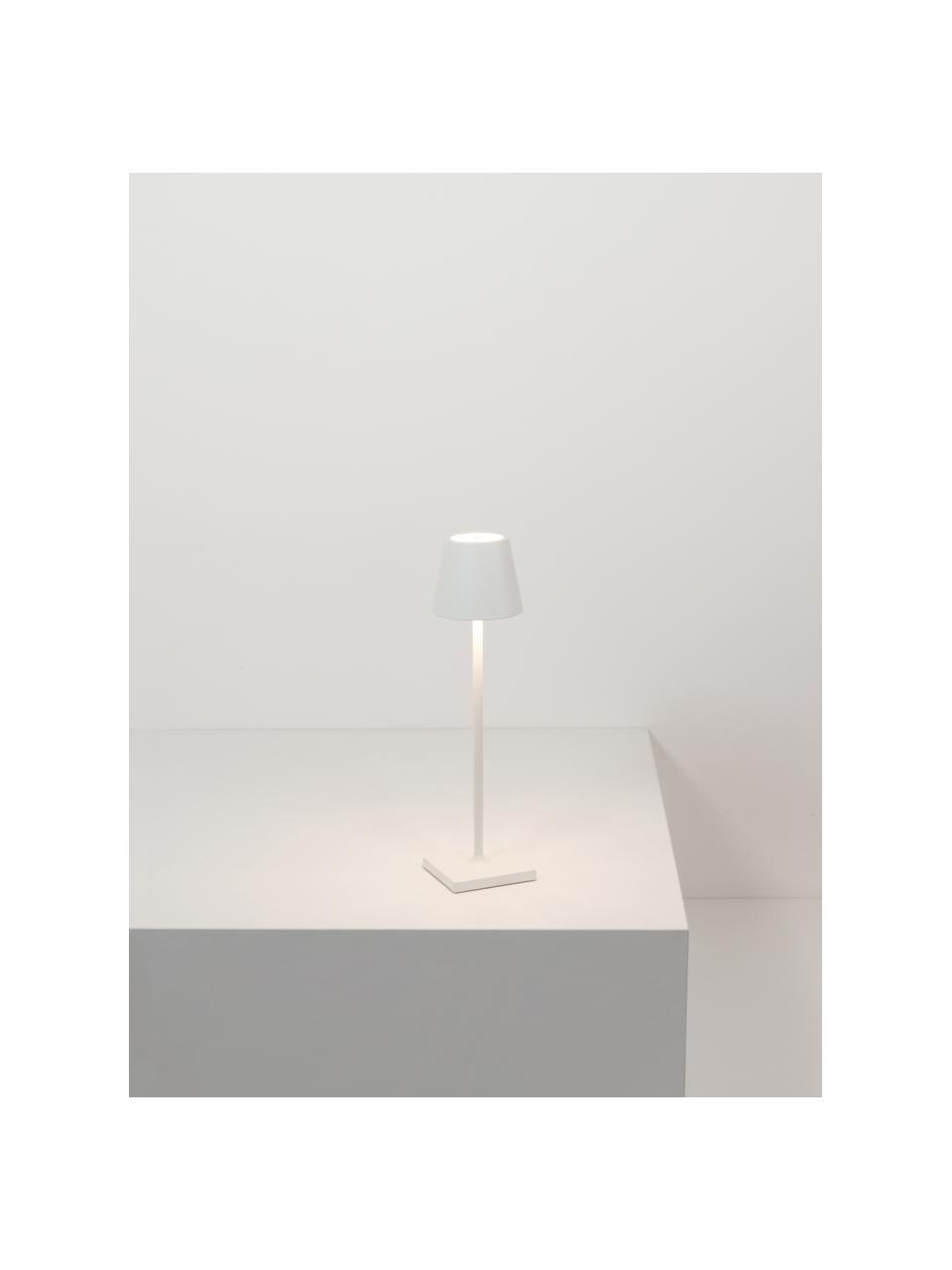 Lampada da tavolo portatile a LED con luce regolabile Poldina, Lampada: alluminio rivestito, Bianco opaco, Ø 11 x Alt. 38 cm