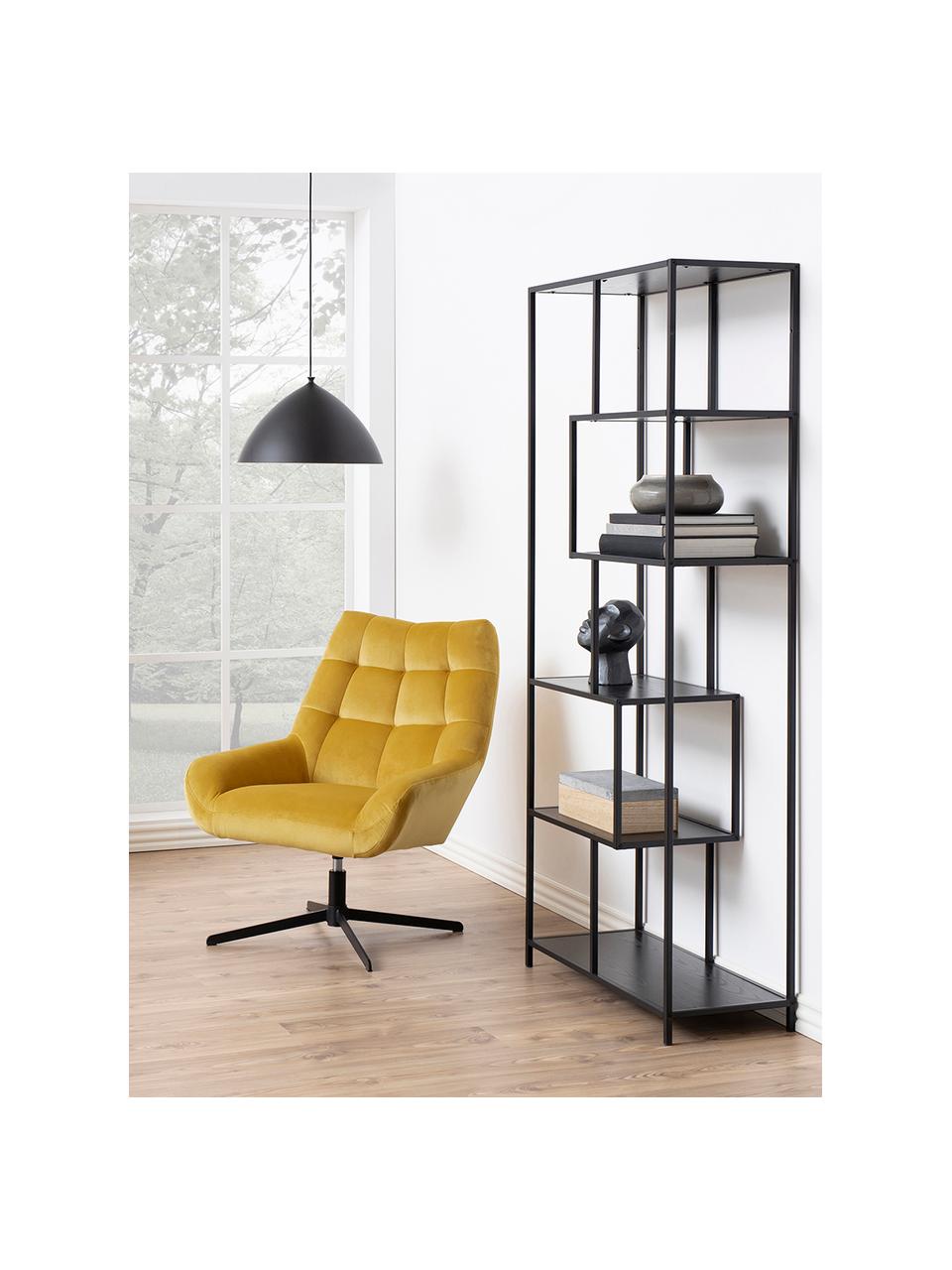 Regał z drewna i metalu Seaford, Stelaż: metal malowany proszkowo, Czarny, S 77 x W 185 cm