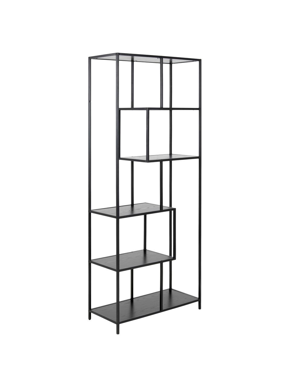Scaffale in legno e metallo Seaford, Ripiani: pannello di fibra a media, Struttura: metallo verniciato a polv, Nero, Larg. 77 x Alt. 185 cm