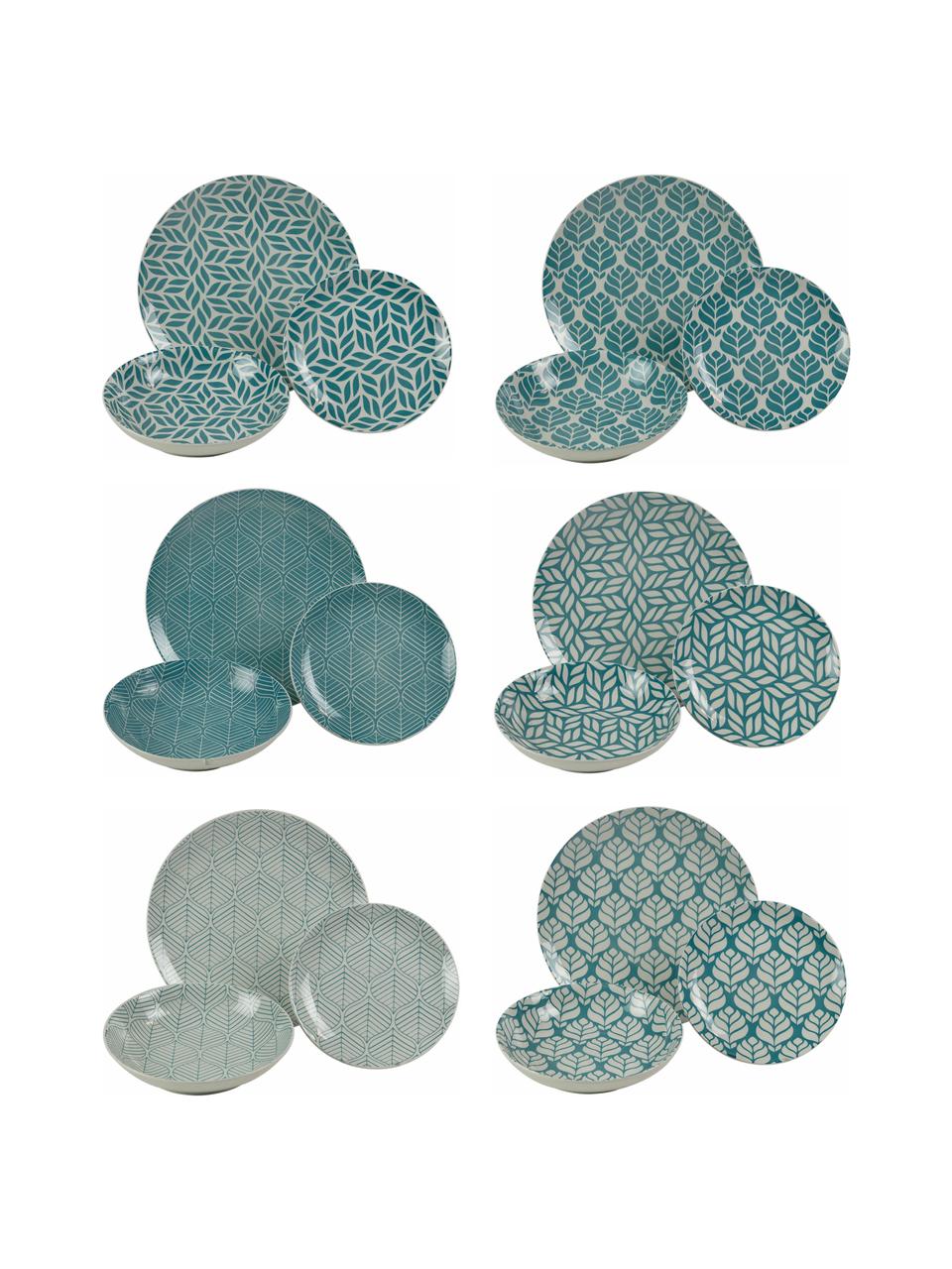 Set 18 piatti per 6 persone Bali Leaf, Porcellana, Blu, bianco, Set in varie misure