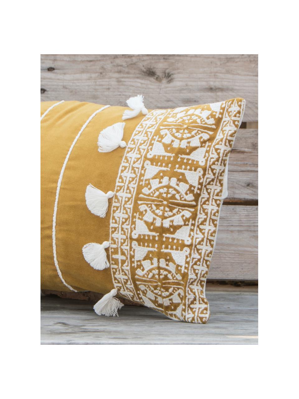 Housse de coussin rectangulaire bohème Neo Berbère, Jaune, blanc