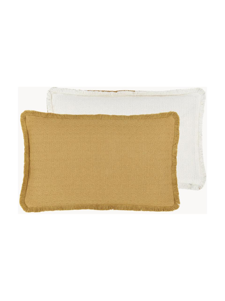 Housse de coussin rectangulaire jaune, réversible Loran, 100 % coton, Jaune moutarde, blanc crème, larg. 30 x long. 50 cm