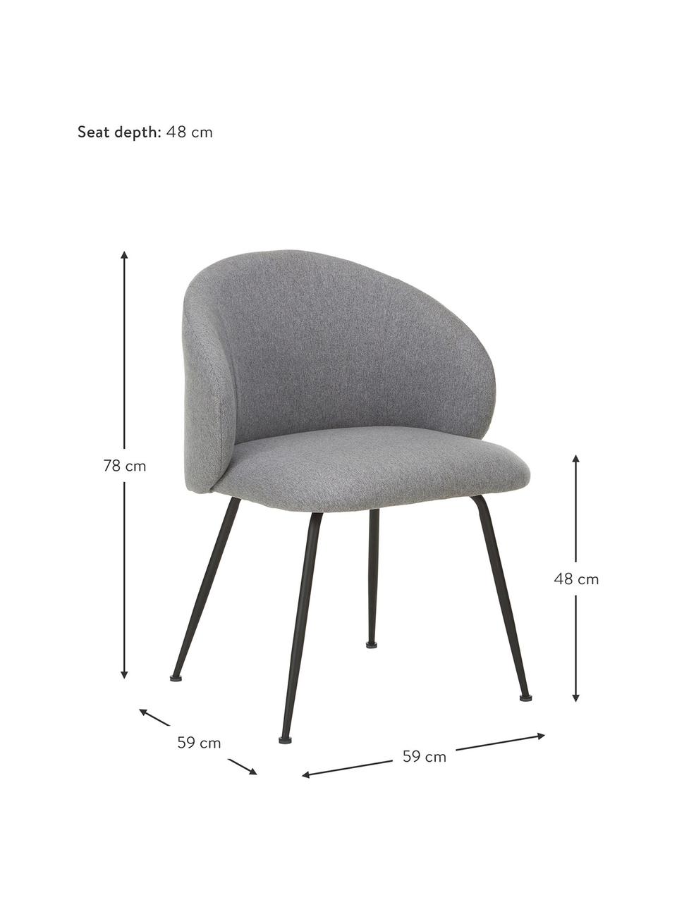 Chaise rembourrée Luisa, 2 pièces, Tissu gris, noir, larg. 57 x prof. 56 cm