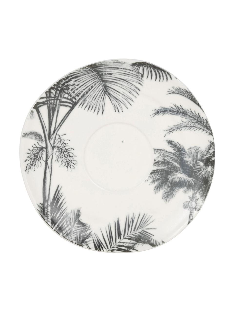 Kopjes met schoteltjes Papaye met palmbladmotief, 4 stuks, Porselein, Wit, zwart, Ø 9 x 7 cm