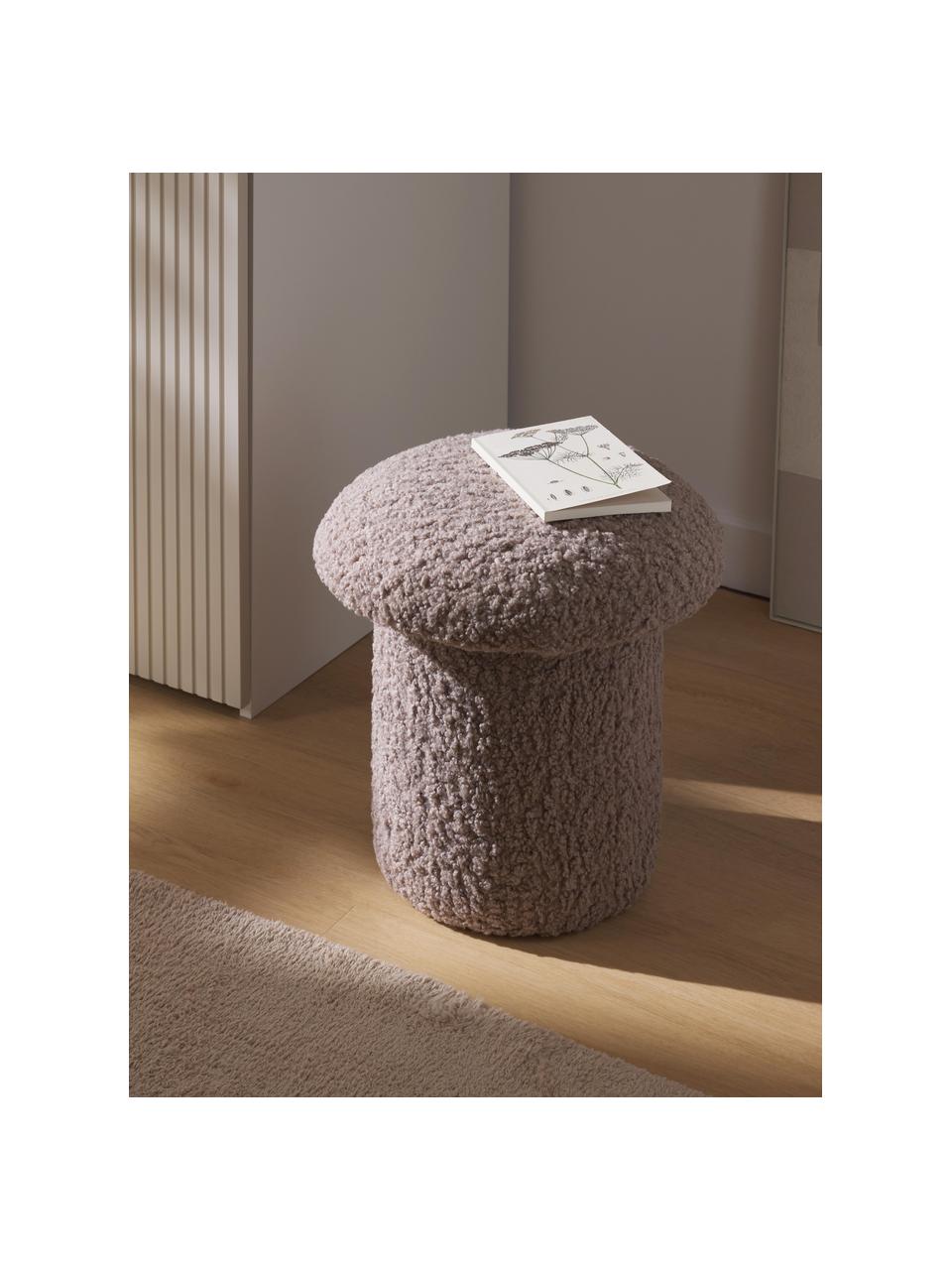 Teddy-Hocker Shroom, Bezug: 100 % Polyester (Teddyfel, Korpus: Mitteldichte Holzfaserpla, Taupe, Ø 45 x H 45 cm