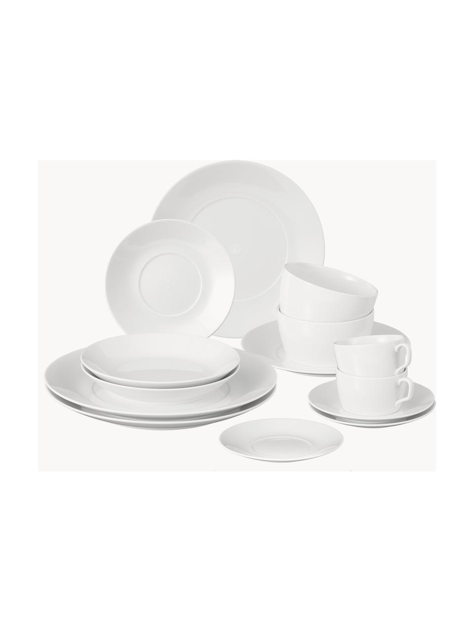 Ručne vyrobená porcelánová súprava tanierov Cosmopolitan, 2 osoby (14 dielov), Porcelán, Biela, 2 osoby (14 dielov)