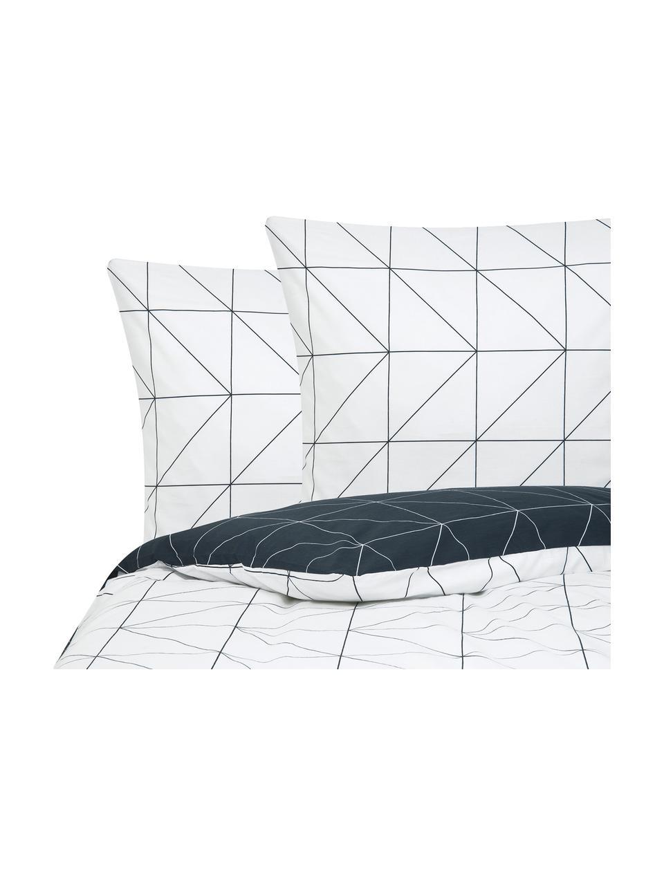 Biancheria da letto reversibile in cotone ranforce Marla, Blu navy & bianco, fantasia, 255 x 200 cm, 3 pz