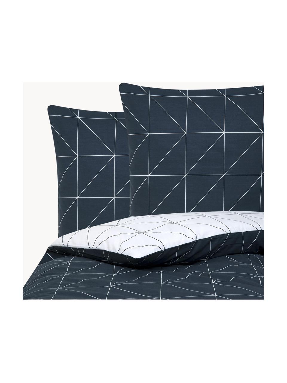 Biancheria da letto reversibile in cotone ranforce Marla, Blu navy & bianco, fantasia, 255 x 200 cm, 3 pz