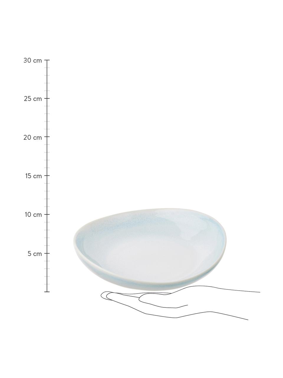 Ručne vyrobený hlboký tanier s efektnou glazúrou Amalia, 2 ks, Porcelán, Svetlomodrá, krémovobiela, Ø 20 cm