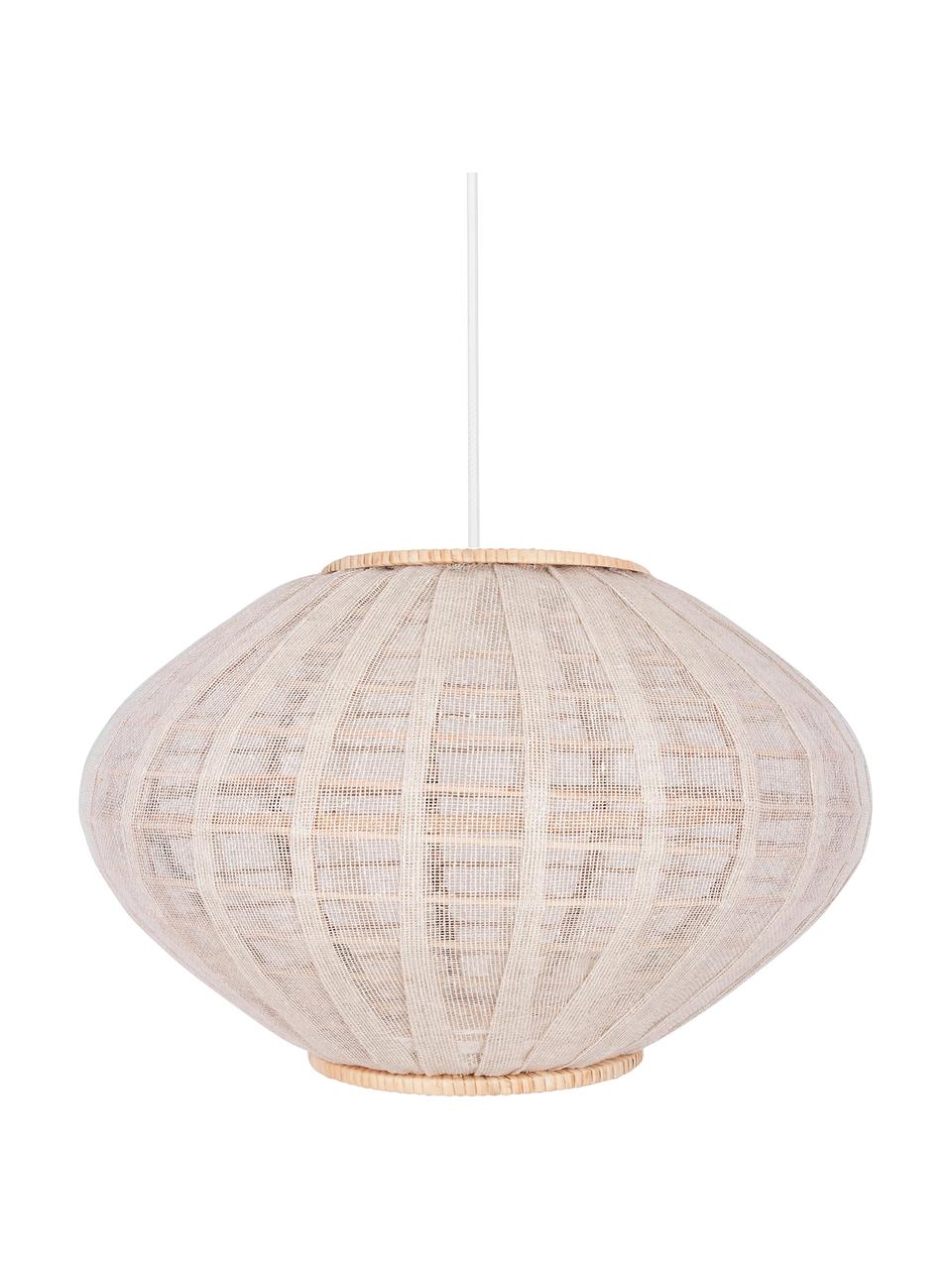 Hanglamp Borneo van rotan en linnen, Lampenkap: linnen, Baldakijn: gecoat metaal, Beige, gebroken wit, Ø 43 x H 26 cm