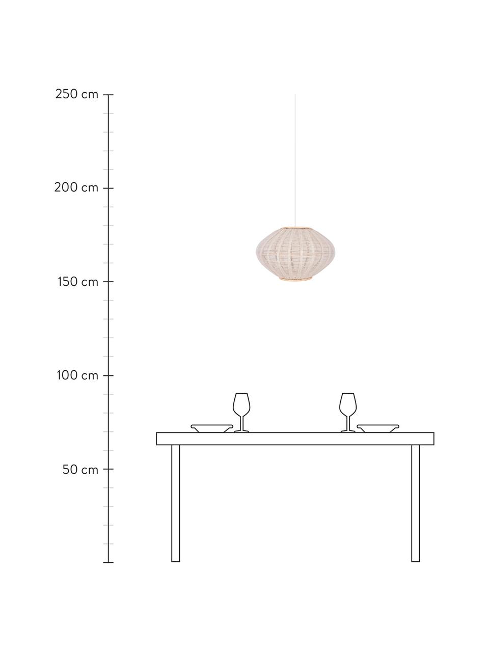 Lampada a sospensione in rattan e lino Borneo, Paralume: lino, Struttura: rattan, Baldacchino: metallo rivestito, Beige, bianco latteo, Ø 43 x Alt. 26 cm