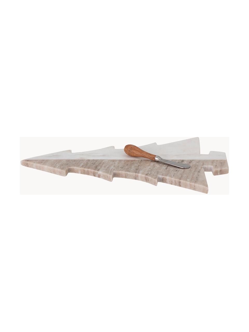 Marmor-Servierplatte Malalai mit Messer, L 42 x B 28 cm, Marmor, Weiß, Beige, marmoriert, Set mit verschiedenen Größen