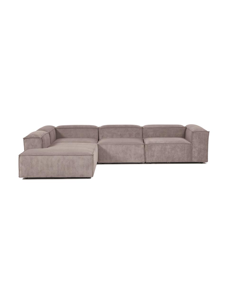 Narożna sofa modułowa XL ze sztruksu Lennon, Tapicerka: sztruks (92% poliester, 8, Stelaż: lite drewno, sklejka, Nogi: tworzywo sztuczne, Brązowy sztruks, S 329 x W 68 cm, lewostronna