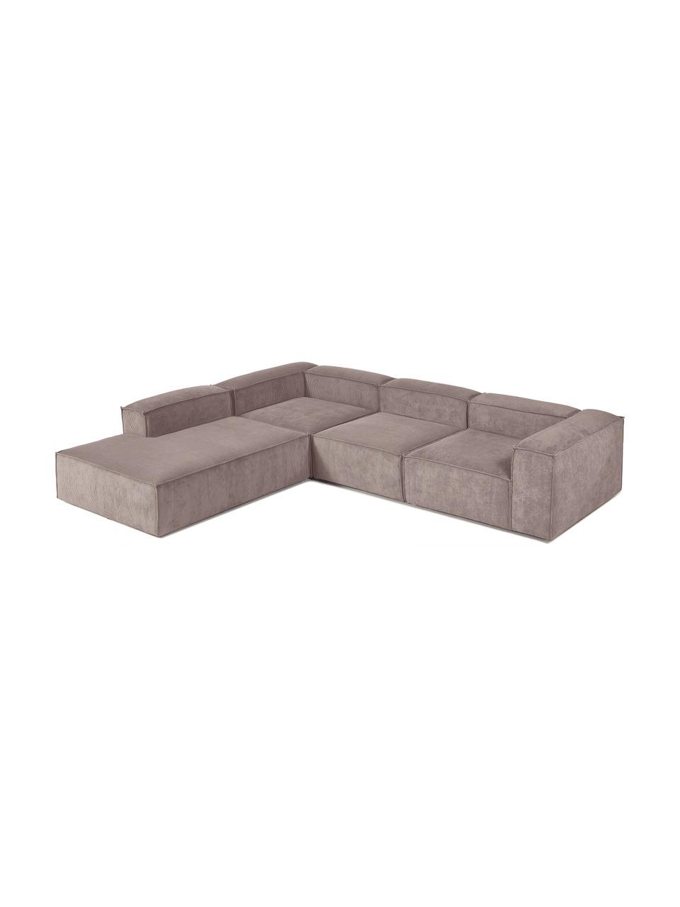 Sofá rinconera modular grande de pana Lennon, Tapizado: pana (92% poliéster, 8% p, Estructura: madera maciza, madera con, Patas: plástico, Pana marrón, An 329 x Al 68 cm, chaise longue izquierda