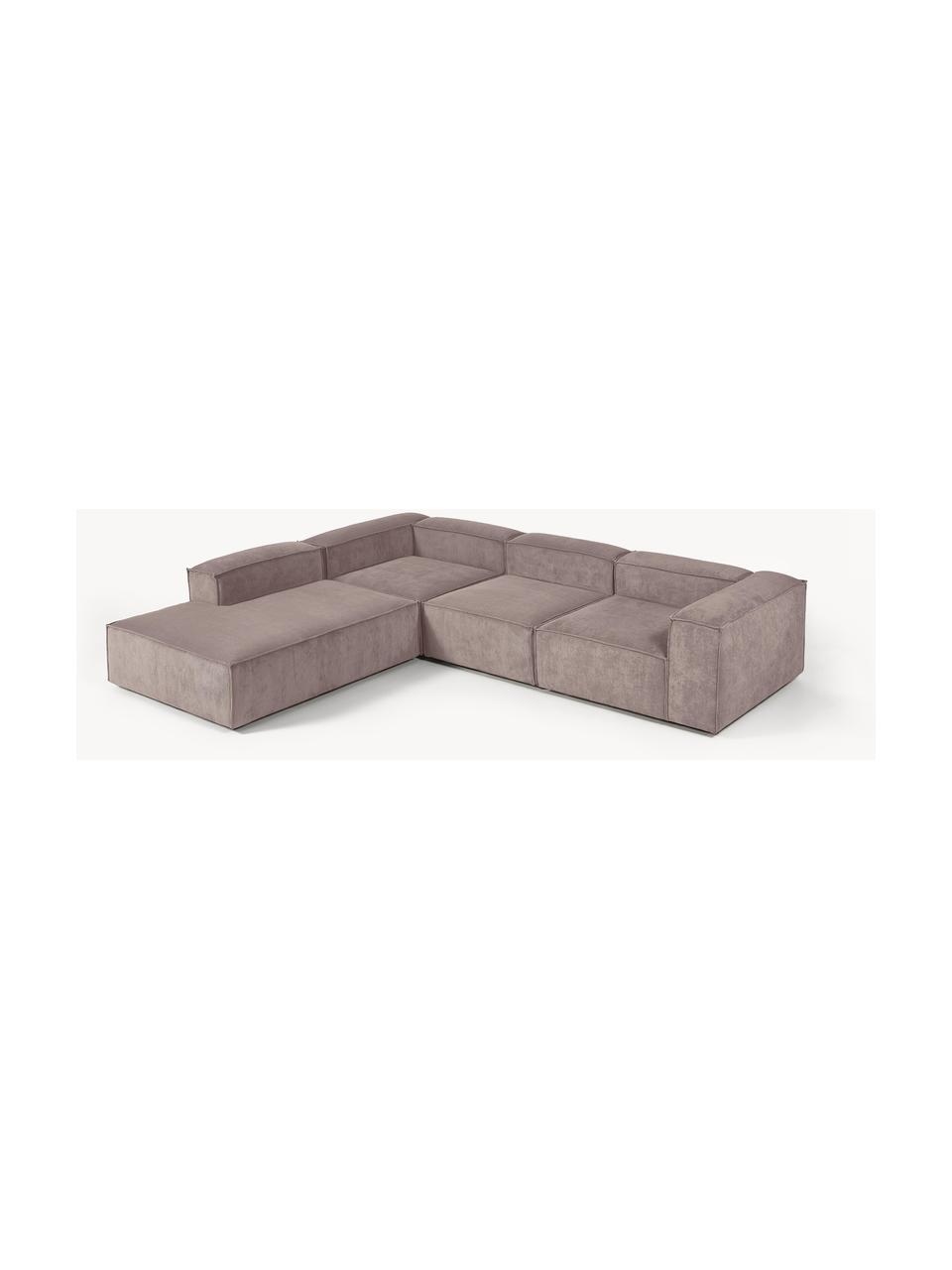 Modulares XL-Ecksofa Lennon aus Cord, Bezug: Cord (92 % Polyester, 8 %, Gestell: Massives Kiefernholz FSC-, Cord Taupe, B 329 x T 269 cm, Eckteil links