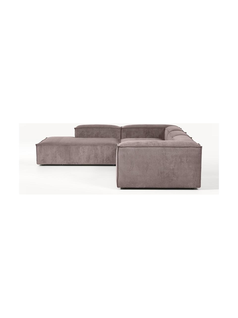 Modulares XL-Ecksofa Lennon aus Cord, Bezug: Cord (92 % Polyester, 8 %, Gestell: Massives Kiefernholz, Spe, Füße: Kunststoff Dieses Produkt, Cord Taupe, B 329 x T 269 cm, Eckteil links