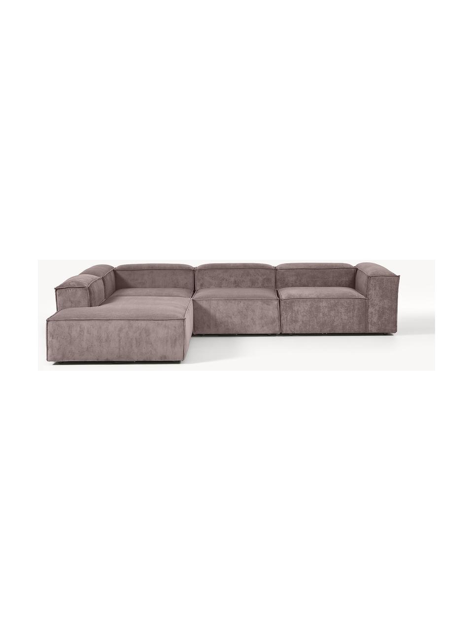 Modulares XL-Ecksofa Lennon aus Cord, Bezug: Cord (92 % Polyester, 8 %, Gestell: Massives Kiefernholz, Spe, Füße: Kunststoff Dieses Produkt, Cord Taupe, B 329 x T 269 cm, Eckteil links