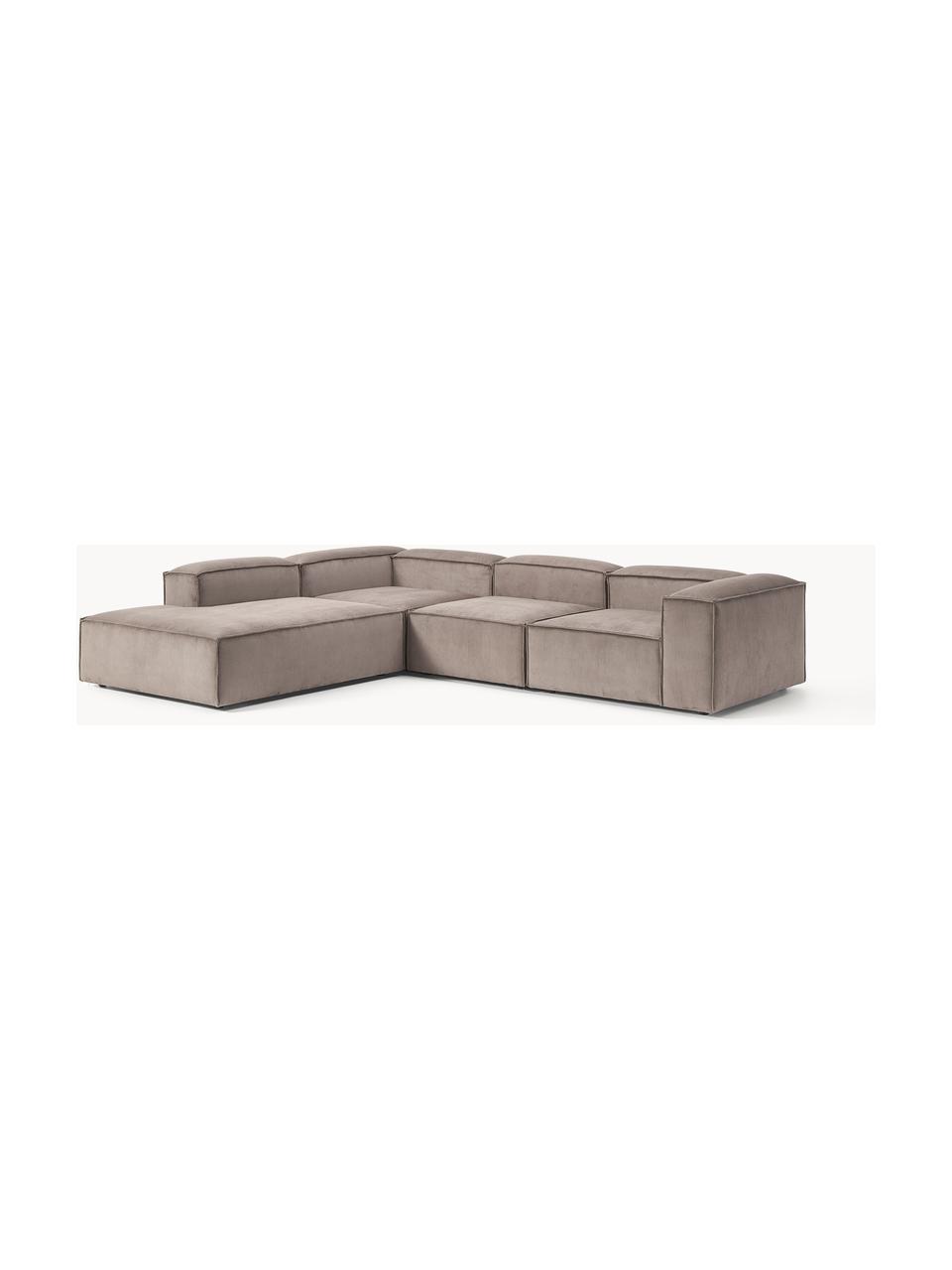 Modulares XL-Ecksofa Lennon aus Cord, Bezug: Cord (92 % Polyester, 8 %, Gestell: Massives Kiefernholz, Spe, Füße: Kunststoff Dieses Produkt, Cord Taupe, B 329 x T 269 cm, Eckteil links