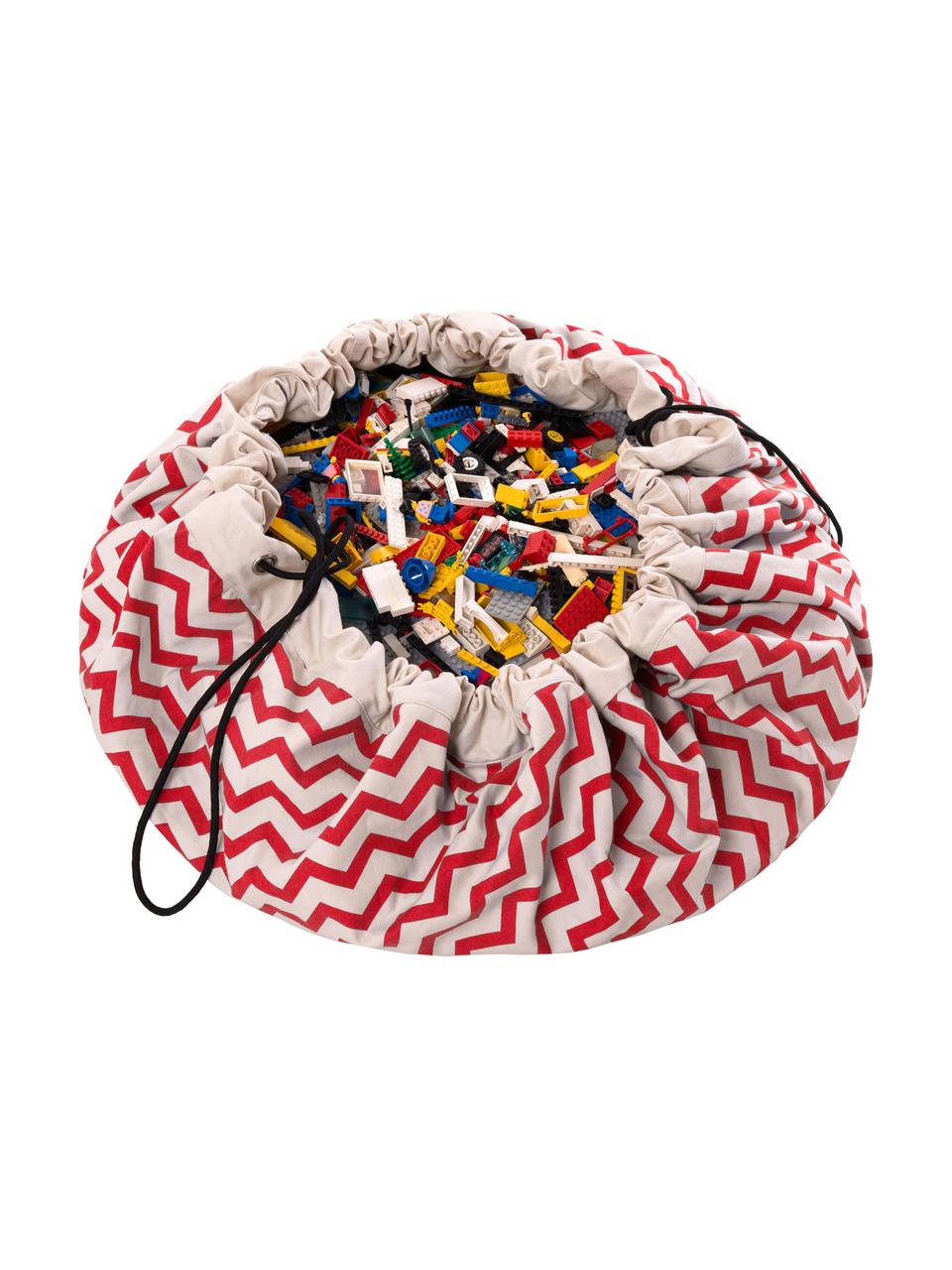 Sac à jouets - tapis de jeux Zigzag, Rouge, blanc