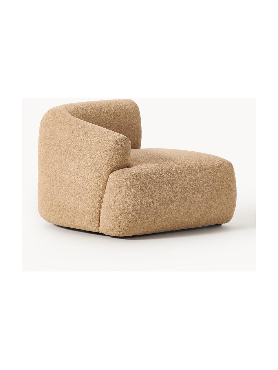 Módulo de esquina en tejido bouclé Sofia, Tapizado: tejido bouclé (100% polié, Estructura: madera de abeto, tablero , Patas: plástico Este producto es, Bouclé beige, An 95 x F 103 cm, módulo esquina izquierda