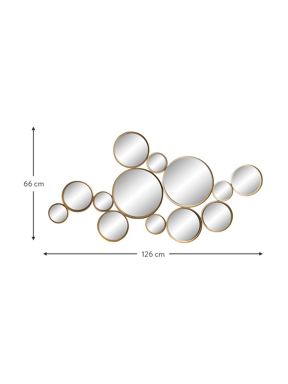 Espejo de pared de metal Bubbles, Parte trasera: tablero de fibras de dens, Espejo: cristal, Dorado, An 126 x Al 66 cm