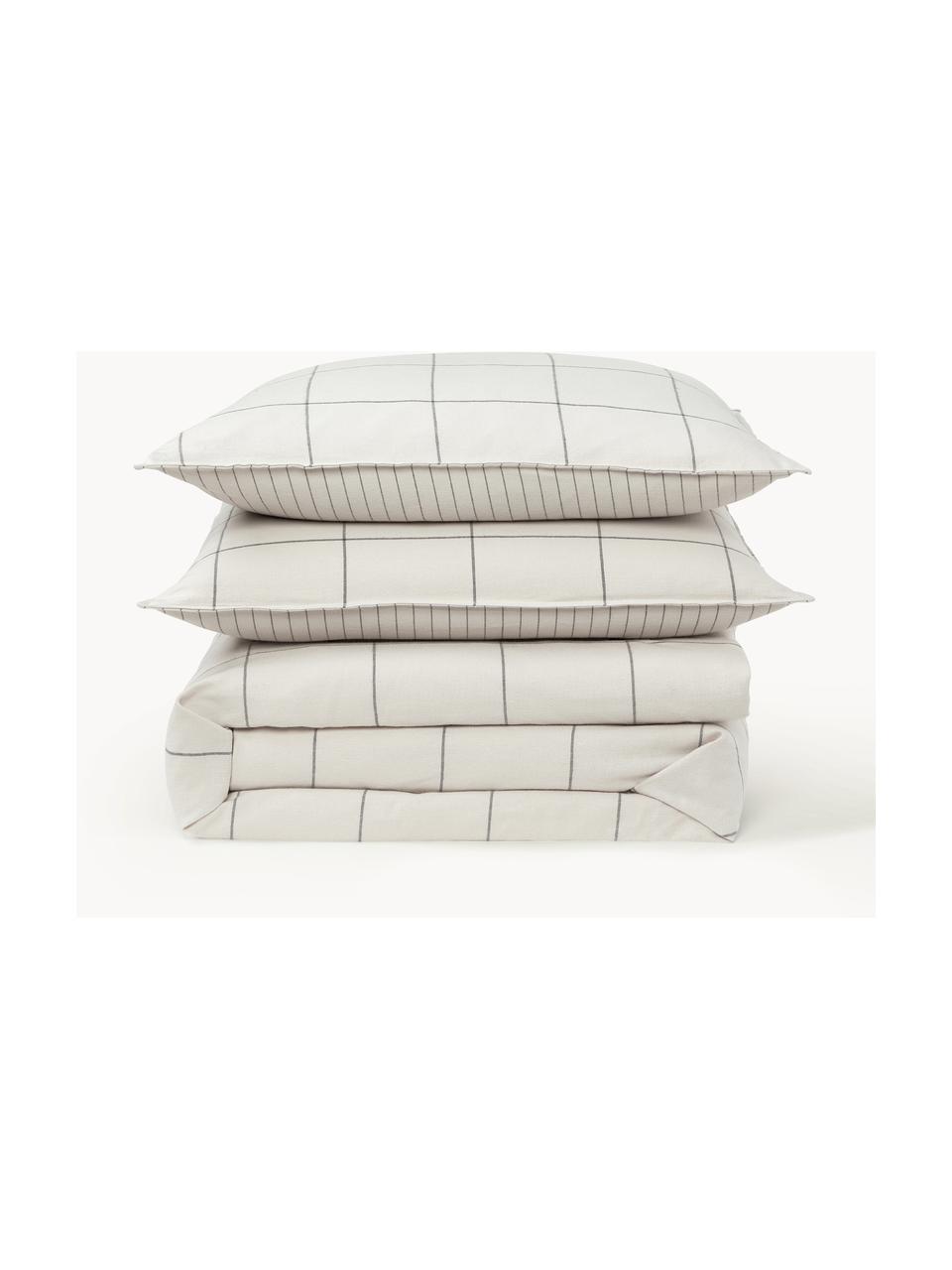 Karierter Flanell-Bettdeckenbezug Noelle aus Baumwolle, Webart: Flanell, Off-White, Grau, B 200 x L 200 cm