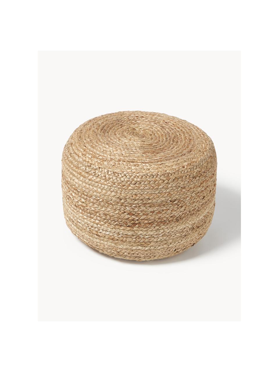 Handgemaakte poef Bono van jute, Bekleding: jute, Beige, Ø 50 x H 36 cm