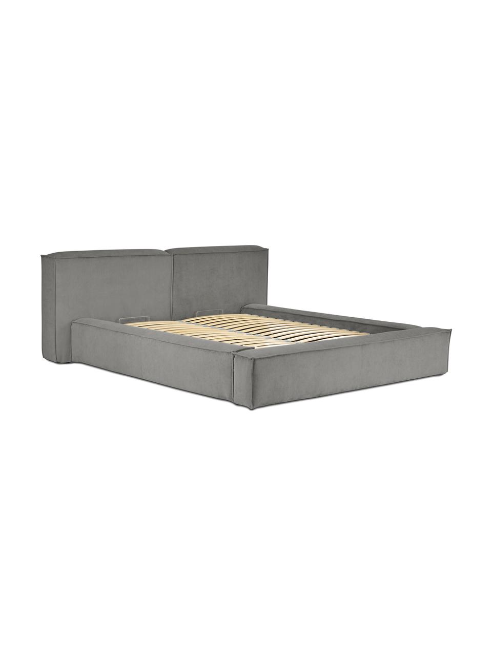 Polsterbett Lennon aus Cord mit Stauraum, Bezug: Cord (98% Polyester, 2% P, Gestell: Massives Kiefernholz, FSC, Cord Hellgrau, B 180 x L 200 cm