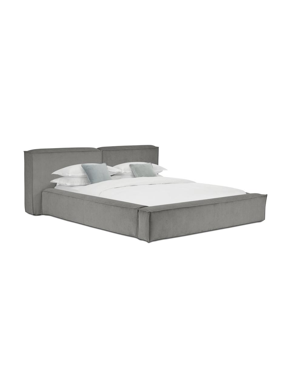 Cama tapizada en pana Lennon, con espacio de almacenamiento, Tapizado: pana (98% poliéster, 2% p, Estructura: madera de pino maciza con, Patas: madera con certificado FS, Pana gris, An 200 x L 200 cm