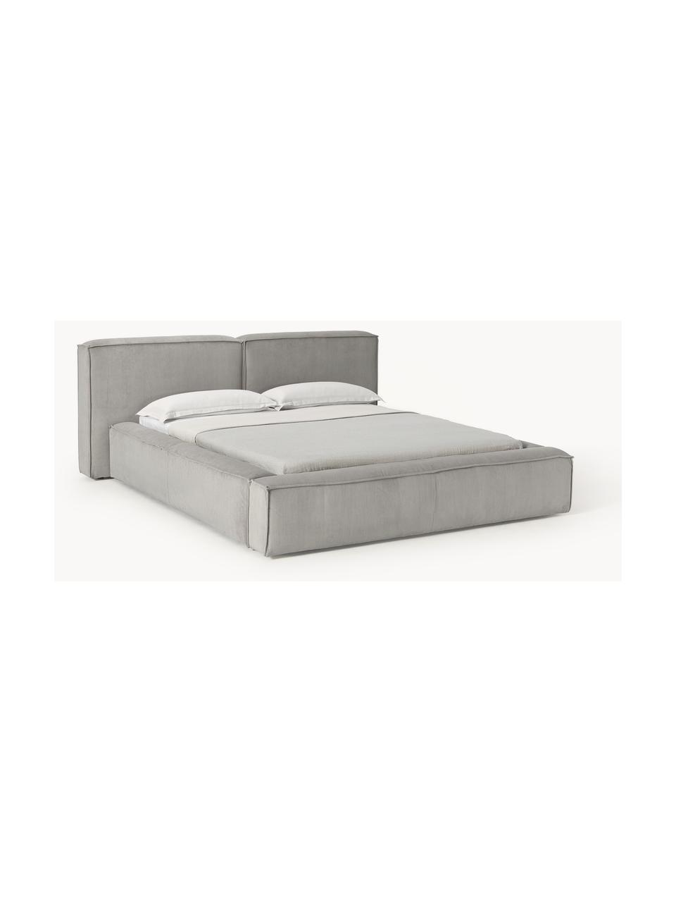 Cama tapizada en pana Lennon, con espacio de almacenamiento, Tapizado: pana (98% poliéster, 2% p, Estructura: madera de pino maciza, ma, Patas: madera, plástico Este pro, Pana gris, An 248 x L 243 cm (colchón 180 x 200 cm)