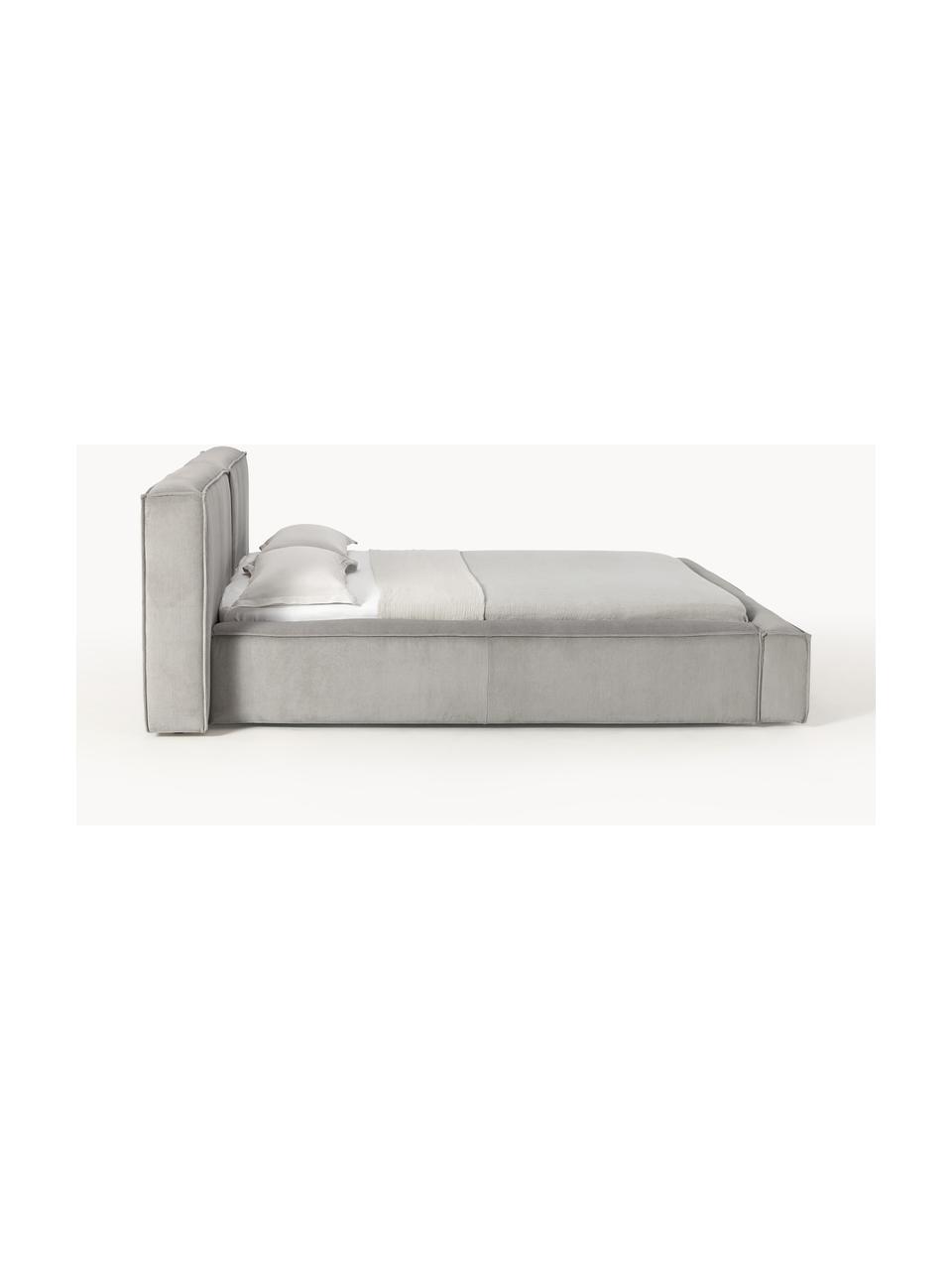 Gestoffeerd bed Lennon van corduroy met opbergruimte, Bekleding: corduroy (98% polyester, , Frame: massief grenenhout, FSC-g, Poten: hout, FSC-gecertificeerd,, Corduroy grijs, B 180 x L 200 cm