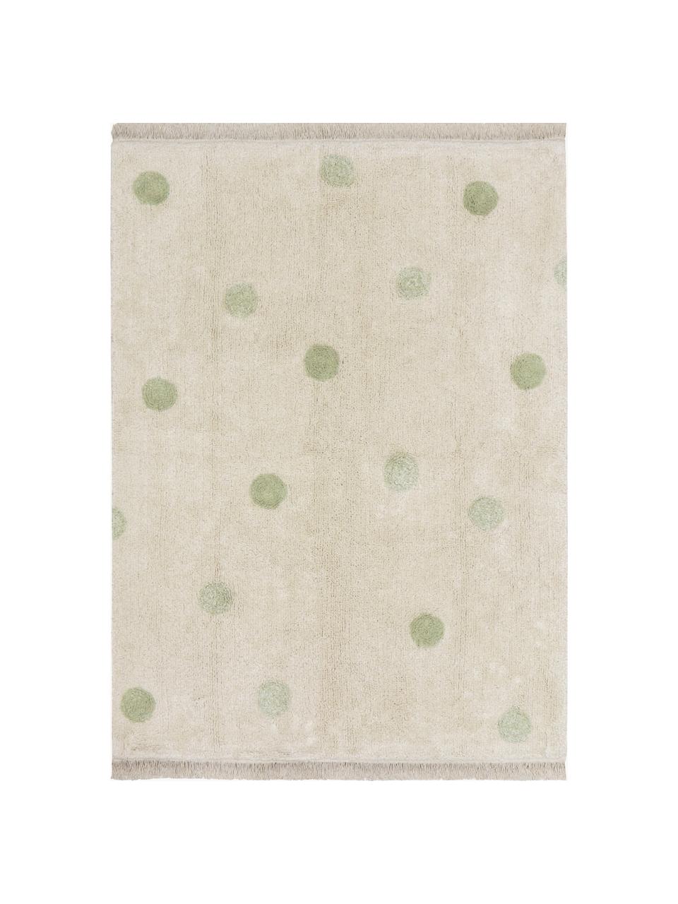 Handgewebter Kinderteppich Hippy Dots, waschbar, Flor: 97 % Baumwolle, 3 % Kunst, Hellbeige, Salbeigrün, B 120 x L 160 cm (Größe S)