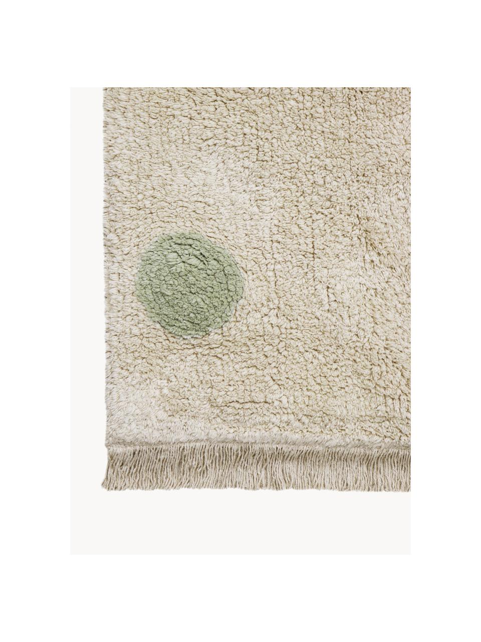 Alfombra infantil artesanal Hippy Dots, lavable, Parte superior: 97% algodón, 3% fibra sin, Reverso: 100% algodón, Beige claro, verde salvia, An 120 x L 160 cm (Tamaño S)