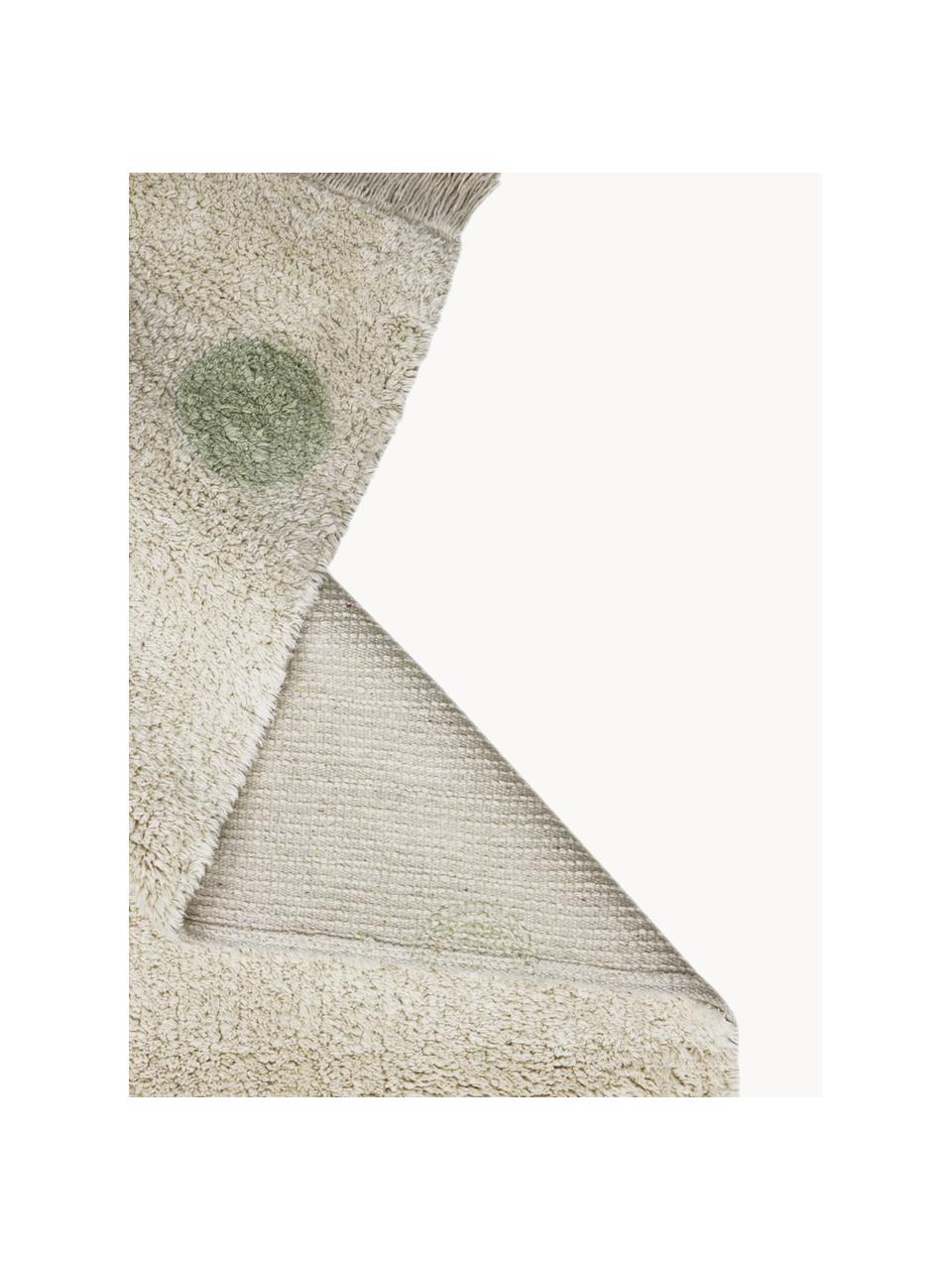 Ručně tkaný dětský koberec Hippy Dots, pratelný, Světle béžová, šalvějově zelená, Š 120 cm, D 160 cm (velikost S)