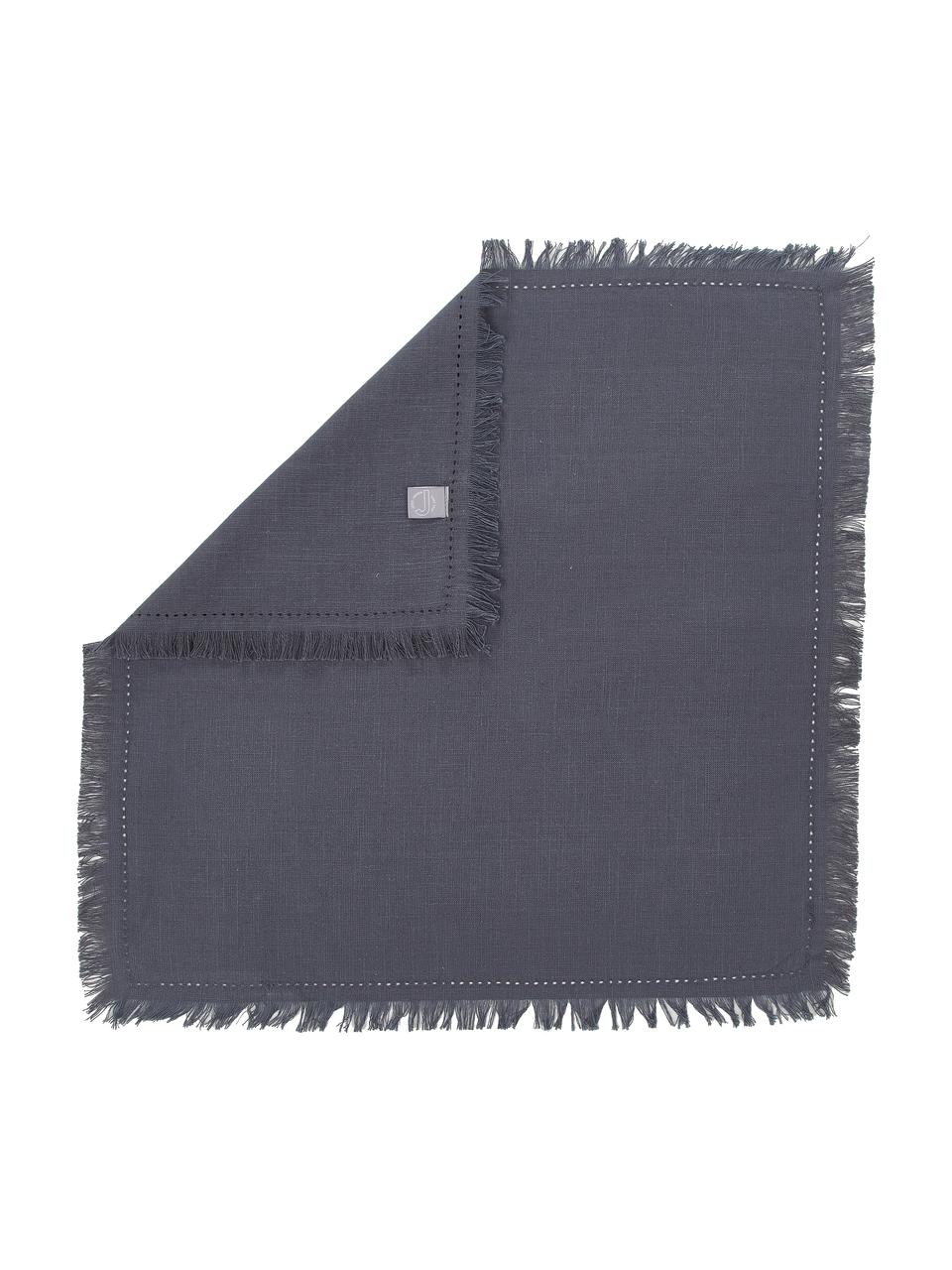 Stoffen servetten Henley met franjes, 2 stuks, 100% katoen, Donkerblauw, B 45 x L 45 cm