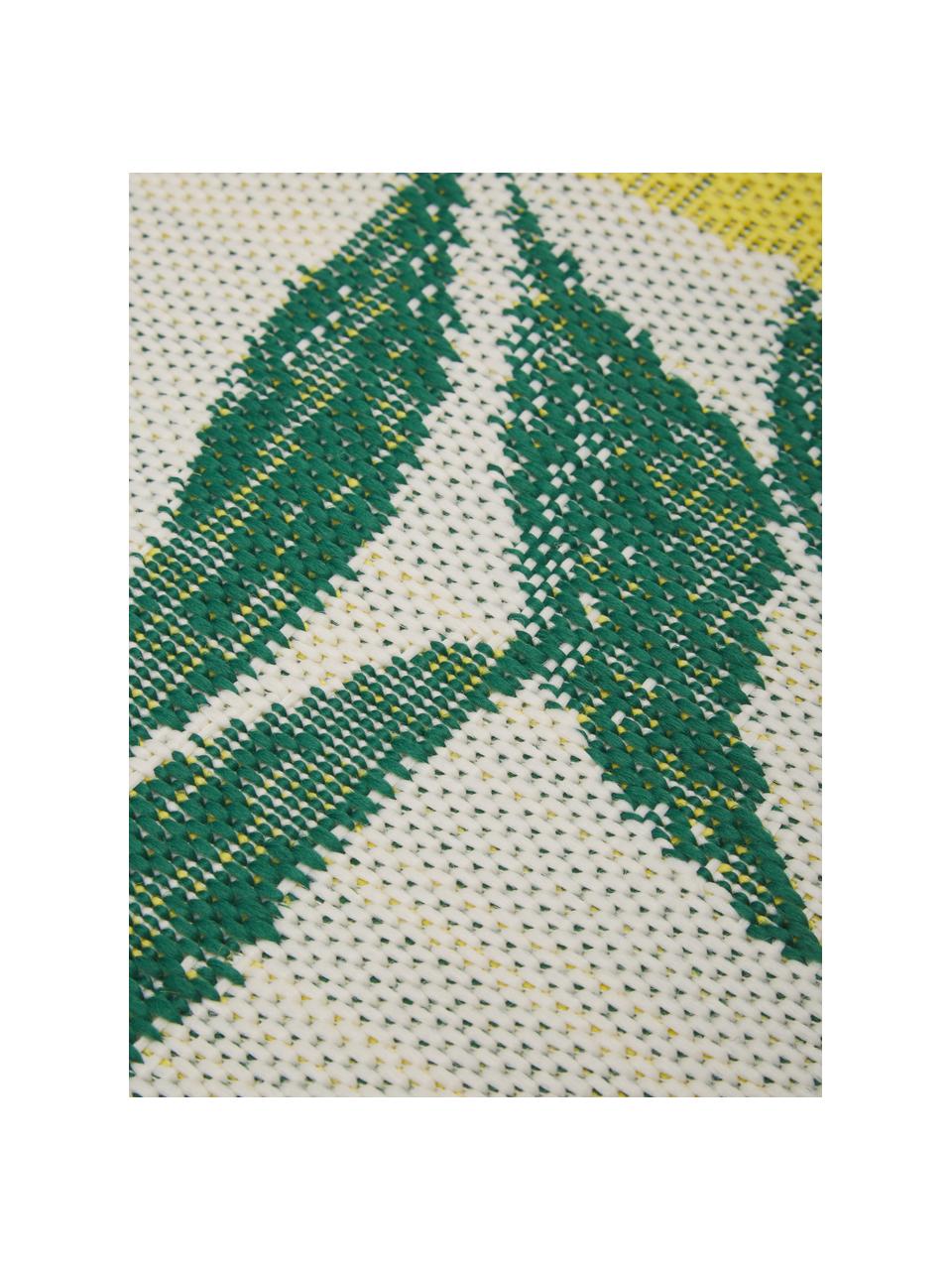 Tapis extérieur rond Limonia, 86 % polypropylène, 14 % polyester, Blanc, jaune, vert, Ø 140 cm (taille M)