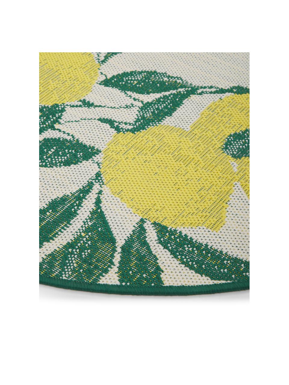 Tapis extérieur rond Limonia, 86 % polypropylène, 14 % polyester, Blanc, jaune, vert, Ø 140 cm (taille M)