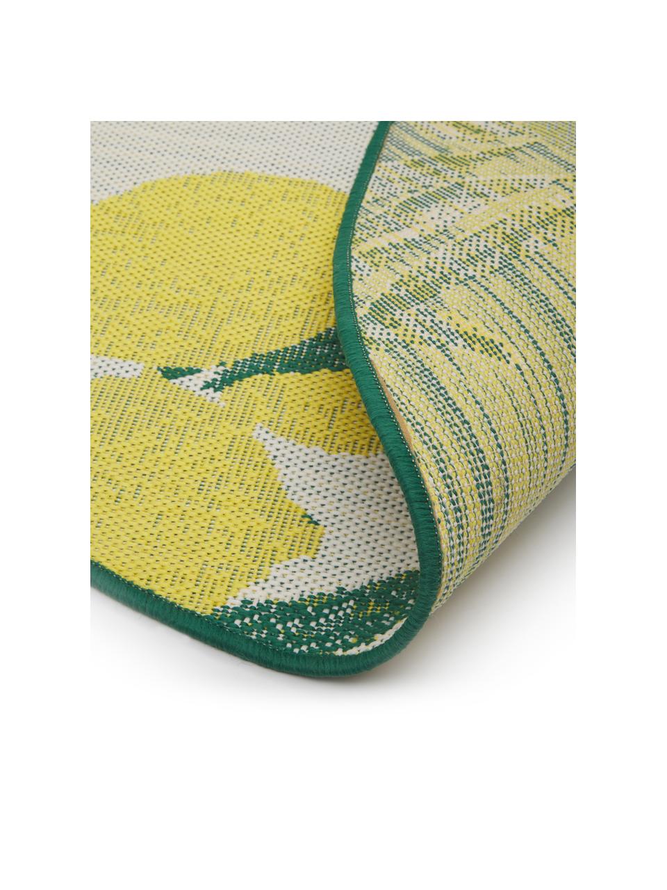 Vnitřní a venkovní koberec s potiskem s citróny Limonia, 86 % polypropylen, 14 % polyester, Bílá, žlutá, zelená, Ø 140 cm (velikost M)