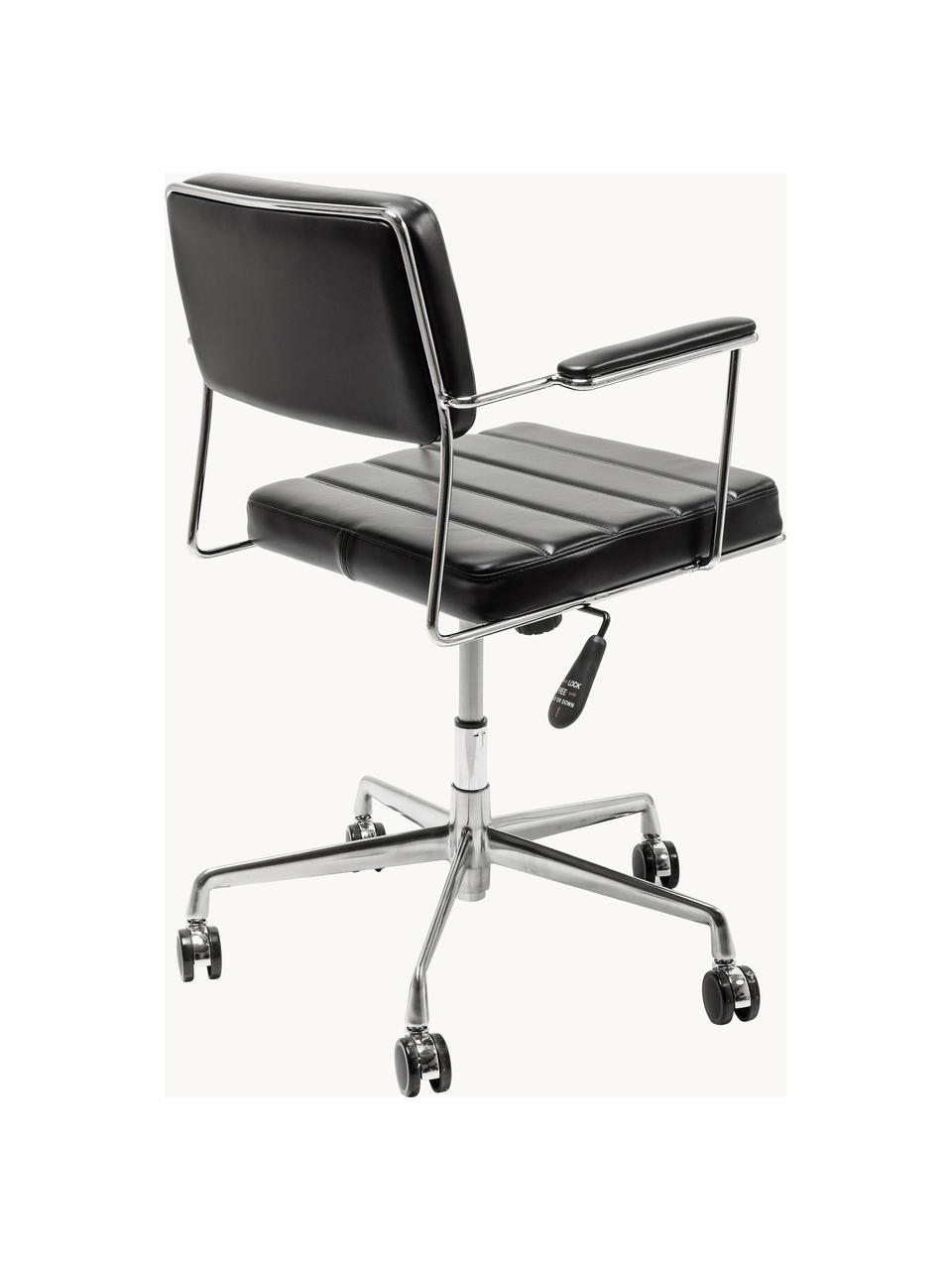 Chaise de bureau en cuir synthétique Dottore, Cuir synthétique noir, cadre gris chrome, larg. 44 x prof. 50 cm