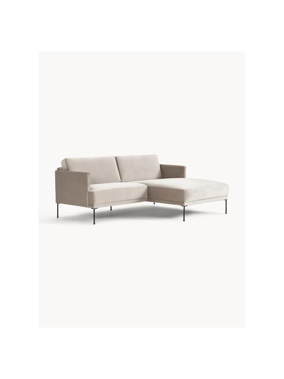 Kleines Samt-Ecksofa Fluente, Bezug: Samt (100 % Polyester) De, Gestell: Massives Kiefernholz, Bir, Samt Greige, B 198 x T 152 cm, Eckteil links