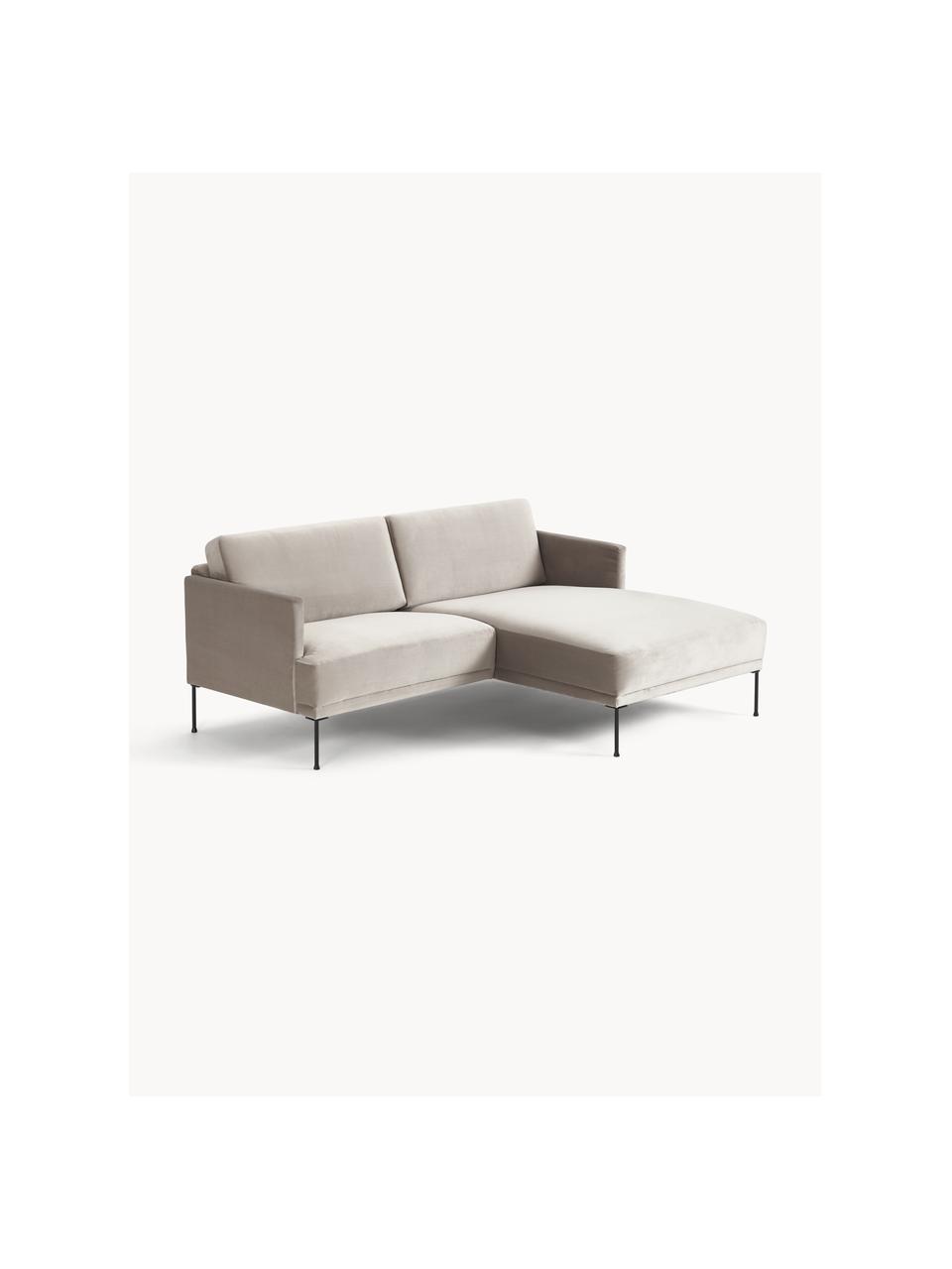 Kleines Samt-Ecksofa Fluente, Bezug: Samt (100 % Polyester) De, Gestell: Massives Kiefernholz, Bir, Samt Greige, B 198 x T 152 cm, Eckteil links