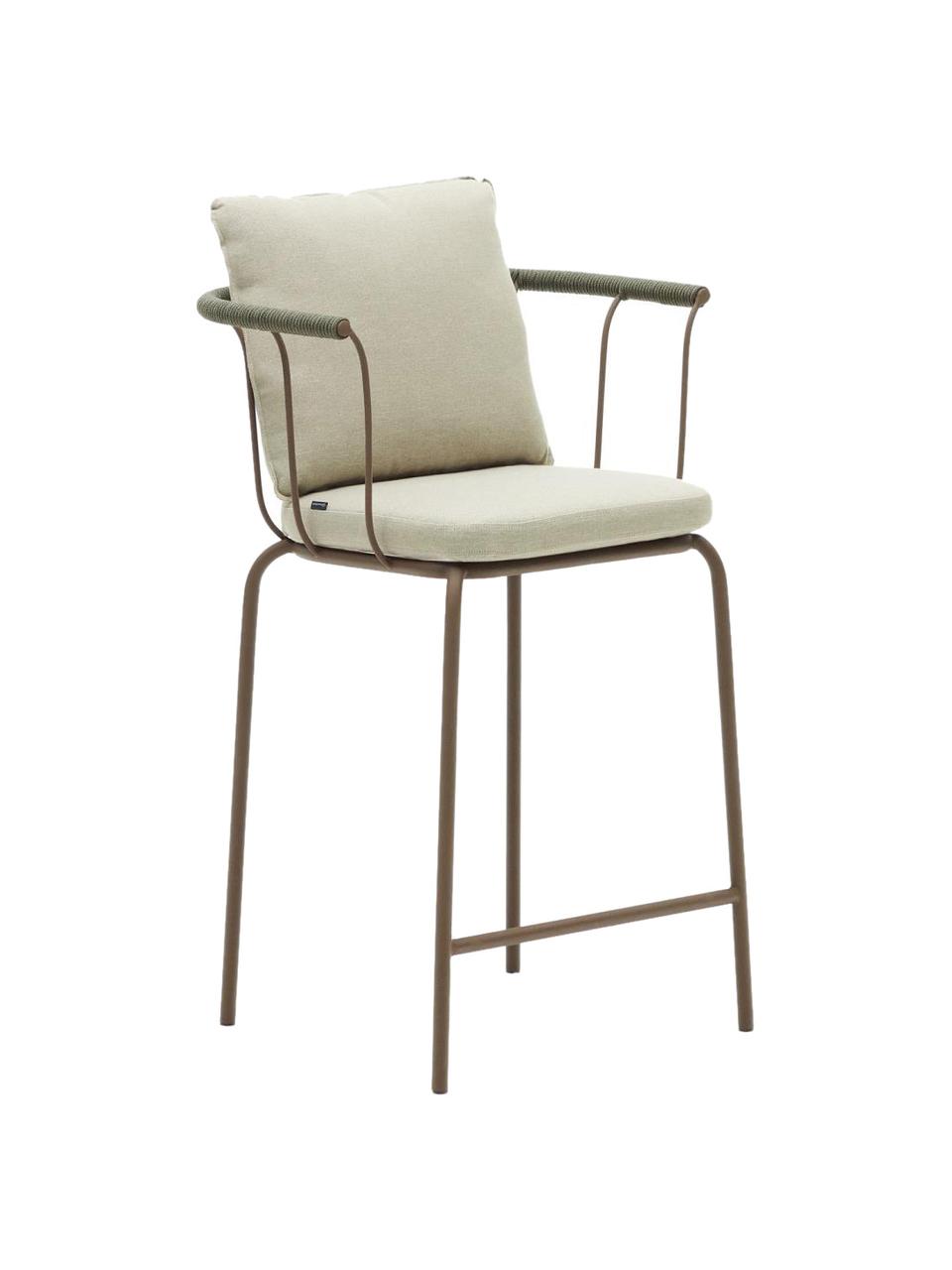 Chaise de bar de jardin avec assise rembourrée Jay, Tissu beige, brun, larg. 59 x prof. 53 cm