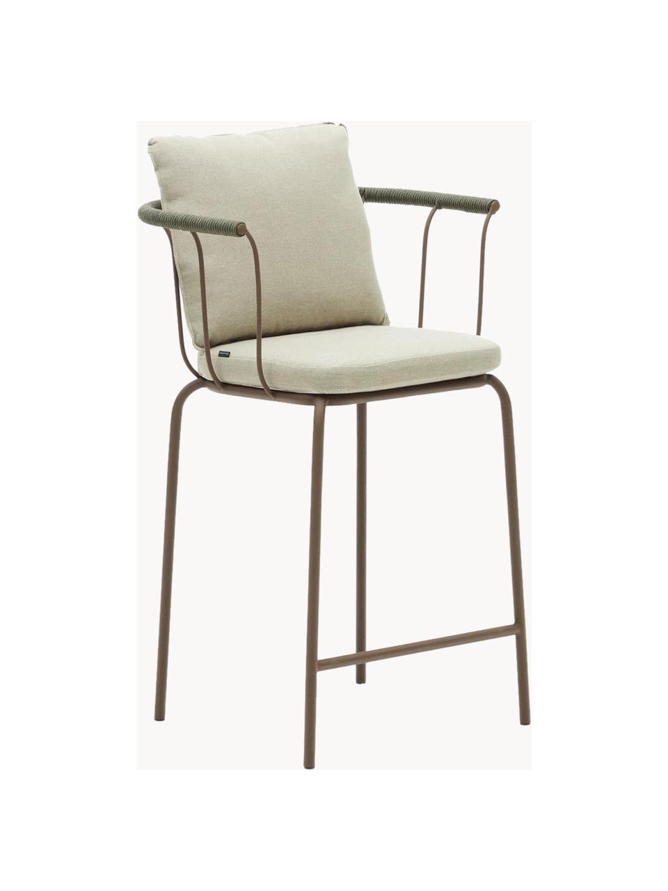 Ogrodowe krzesło barowe z tapicerowanym siedziskiem Jay, Tapicerka: 100% poliester, Stelaż: metal malowany proszkowo, Jasnobeżowa tkanina, greige, S 59 x G 53 cm