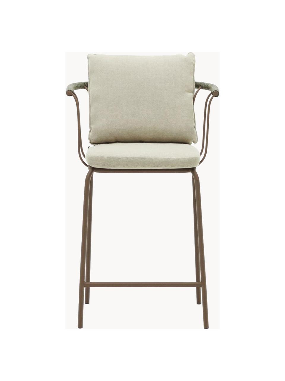 Ogrodowe krzesło barowe z tapicerowanym siedziskiem Jay, Tapicerka: 100% poliester, Stelaż: metal malowany proszkowo, Jasnobeżowa tkanina, greige, S 59 x G 53 cm