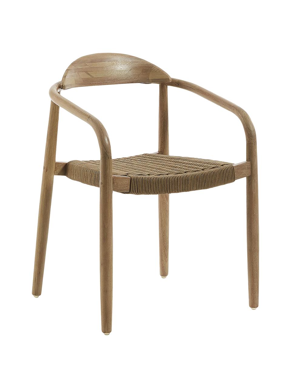 Massief houten fauteuil Nina, Frame: massief eucalyptushout, F, Zitvlak: polyester, uv-bestendig, Bruin, B 56 x D 53 cm