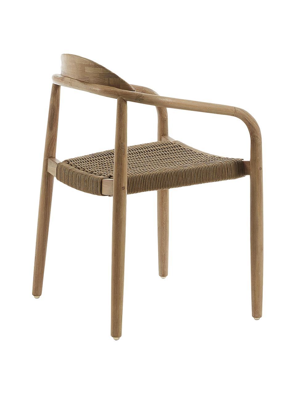 Massief houten fauteuil Nina, Frame: massief eucalyptushout, F, Zitvlak: polyester, uv-bestendig, Bruin, B 56 x D 53 cm