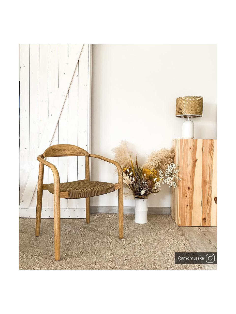 Massief houten fauteuil Nina, Frame: massief eucalyptushout, F, Zitvlak: polyester, uv-bestendig, Bruin, B 56 x D 53 cm